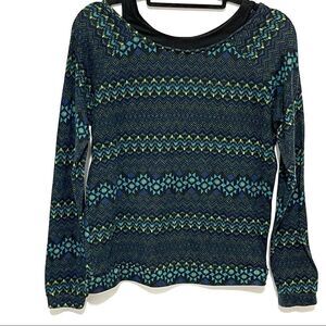 Bobbie Brooks Cold Shoulder Blue Geometric Stripe Long Sleeve Top Women's Medium